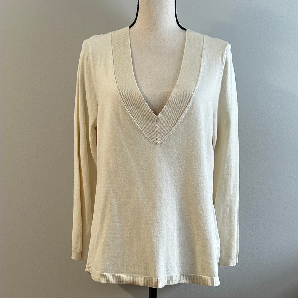 Talbots V-Neck Knit Sweater in Off White
